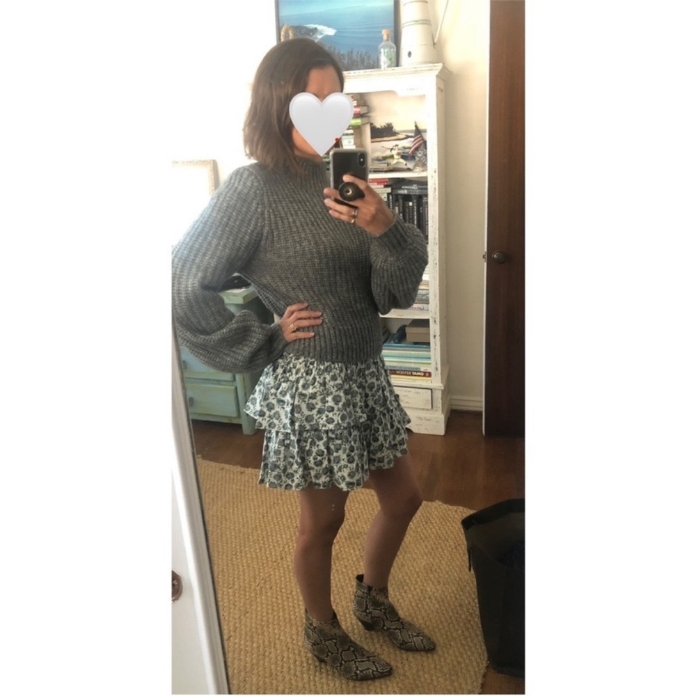 LoveShackFancy Paris Grey Floral Ruffle Tiered Long Puff Sleeve Mini Dress Sz 6 - Picture 7 of 15